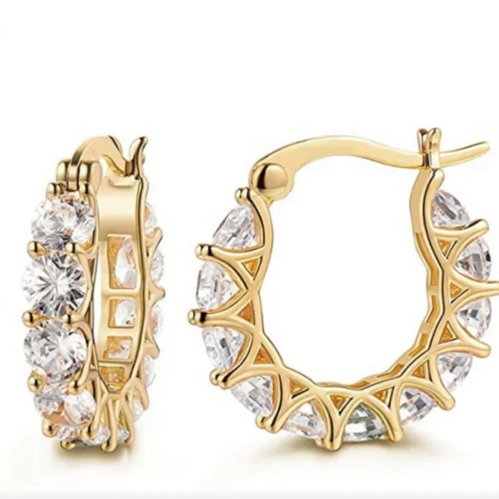 14KT Yellow Gold Over Sterling Silver 3/4” White Topaz Inside Hoops